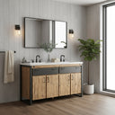 LH Home Irondale Vanity Width 61" in Solid Acacia Wood and Metal with White Basin