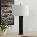 Renwil Kampen 28" Tall Matte Black Iron Table Lamp with Drum Linen Shade