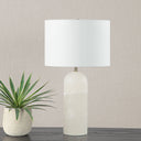 Renwil I xia 25" Tall Plated Antique Brushed Brass Iron Table Lamp with Drum Linen Shade