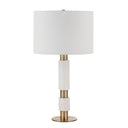 Renwil Pirot 27" Tall Antique Brushed Brass Iron Table Lamp with Tapered Linen Shade