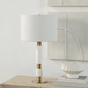 Renwil Pirot 27" Tall Antique Brushed Brass Iron Table Lamp with Tapered Linen Shade